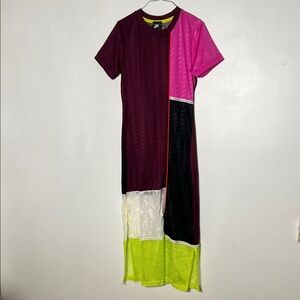 Nike Burgundy & Fuchsia Colorblock Maxi Dress with Neon Trim